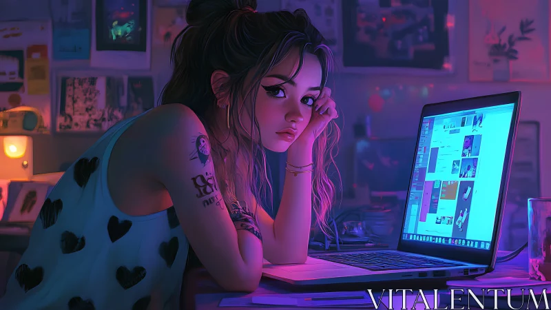 Late-night digital daydream with a softly focused designer.