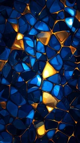 Digital stained glass mosaic with luminous blue-gold tesserae.