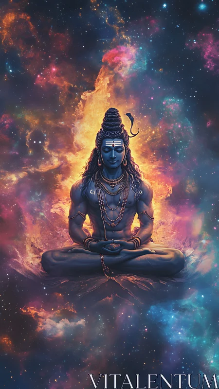 Cosmic yogic figure in nebular field with radiative gradients.