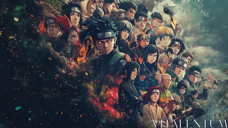 Anime ensemble portrait with dynamic layered character montage.