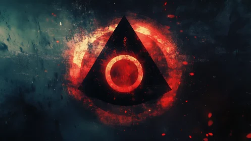 Geometric triangle and circle symbol in red halo field.