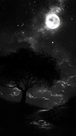 Moonlit country path glows softly beneath a starry sky