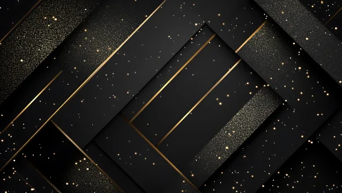 Golden sparks dance across sleek black geometric layers
