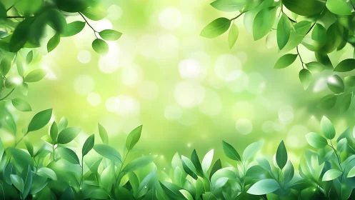 Lush green leaf border framing soft bokeh background.