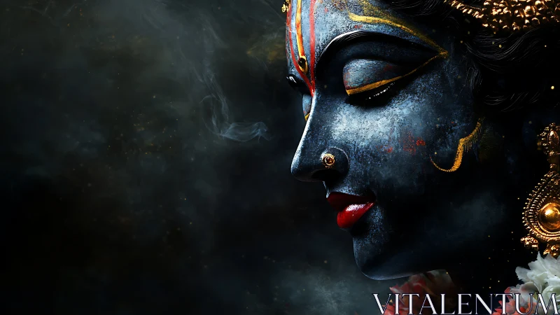 Serene divine profile glows gently against a smoky night