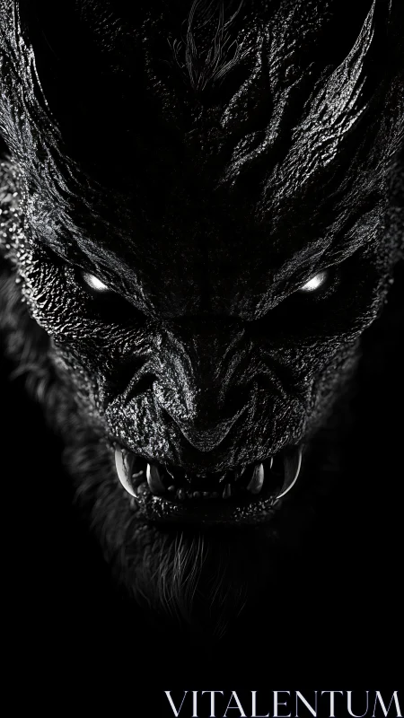 Midnight demon close-up with glowing eyes and fanged snarl.