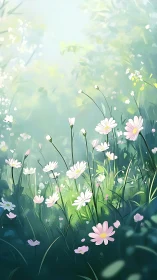 Soft Bloom Field Study: Pastel Daisies in Ethereal Mist.