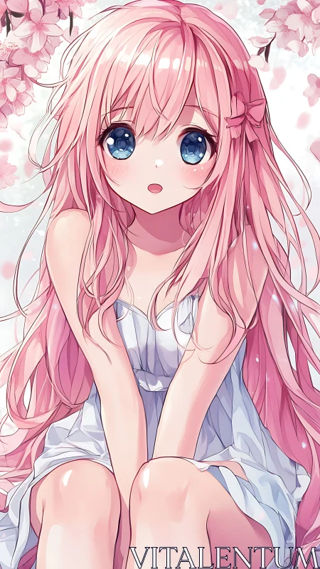 Blossom-soft anime girl under drifting sakura daydreams.