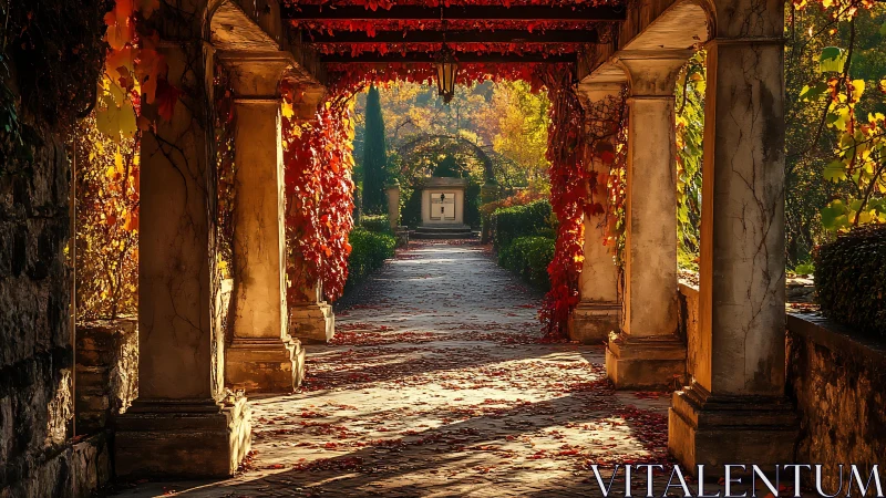 Golden autumn walkway invites quiet wandering and reflection