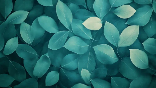 Teal foliage pattern forms a soothing botanical backdrop.