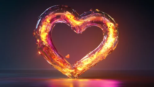 Luminescent Glass Heart with Fiery Interior Glow.
