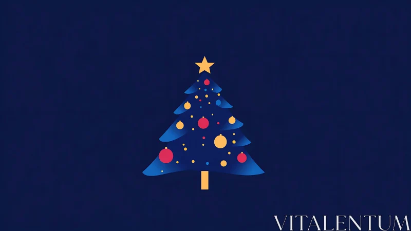 Minimalist decorated Christmas tree on dark blue background.