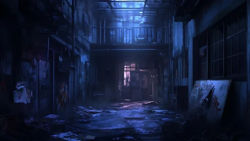 Desolate neon alleyway shrouded in cold urban decay.