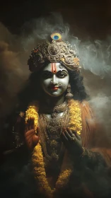 Divine Hindu deity figure with ornate crown and garlands.