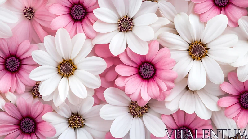 Pink and White Daisies Compose Dense Floral Composition.