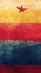 Weathered tricolor flag with central red star symbol