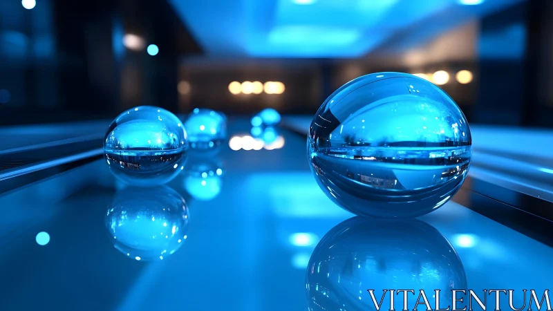Cool blue glass spheres rest calmly on a glowing surface