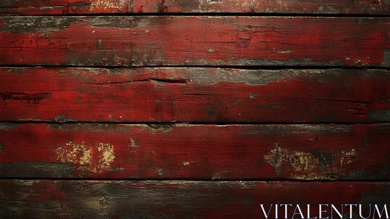 Weathered red wooden planks with peeling aged paint.