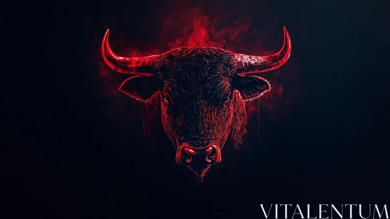 Red neon bull head rendered in high-contrast digital illustration