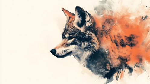 Abstract digital wolf portrait merges realism with pigment trails