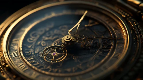 Ornate mechanical watch dial in cinematic macro lighting.