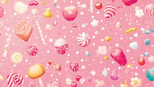 Confectionery Composition with Suspended Candy Elements in Rose Chromatic Field.