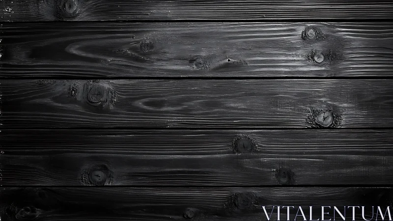 Charred black wooden planks with knot textures and linear grain