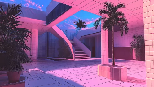 Neon-Lit Architectural Dream with Tropical Vibes.