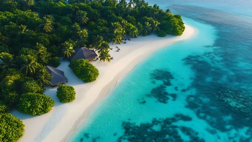 Tropical Island Beach Resort Aerial View.