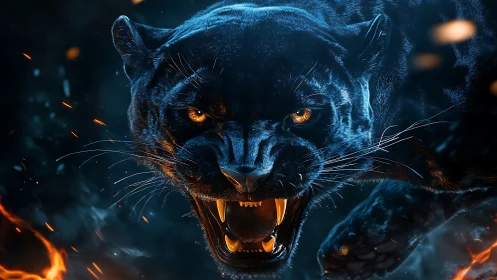 Fierce Shadow Panther With Glowing Eyes.