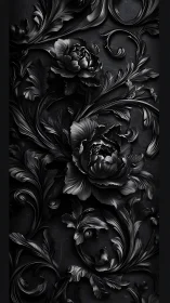 Velvety black blossoms curling through ornate shadows.