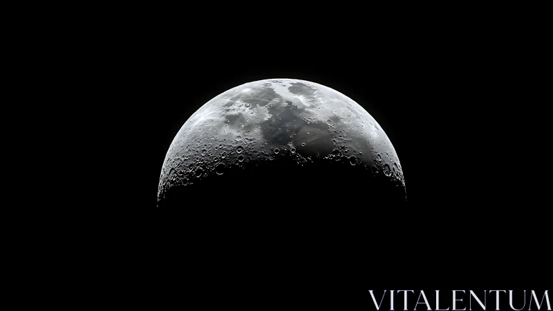 Quiet half-moon rising from a velvet-black night sky.