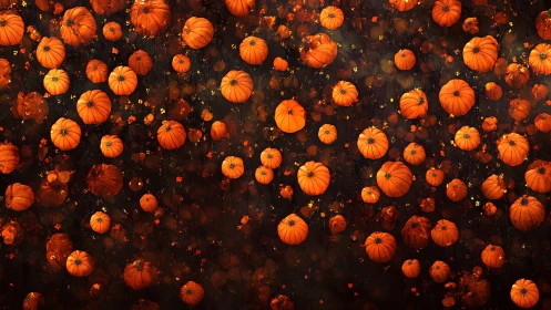 Glowing pumpkins drift in a cozy, lanternlike autumn night