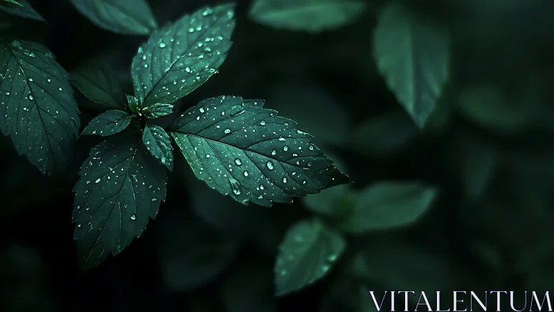 Rain-kissed emerald leaves glow softly in the forest hush.
