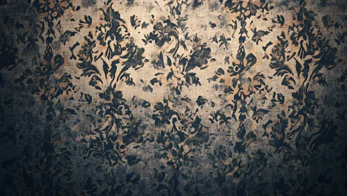 Vintage floral damask wallpaper fades into shadowed texture.