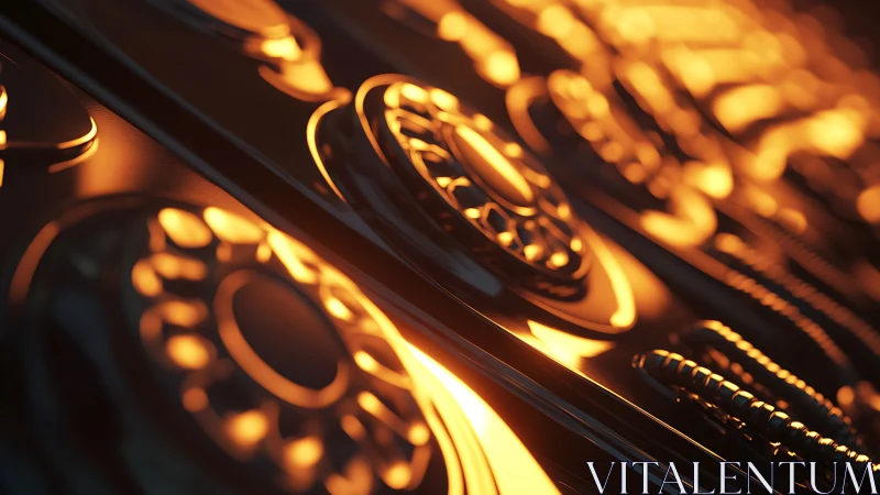Close-up metallic rotary telephones under warm lighting.