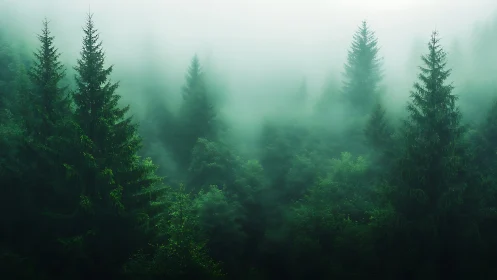 Misty forest awakens in serene morning mist and timeless beauty
