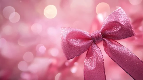 Sparkling pink bow shining softly in a dreamy glow.