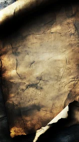 Weathered parchment scroll with curled torn edges texture.