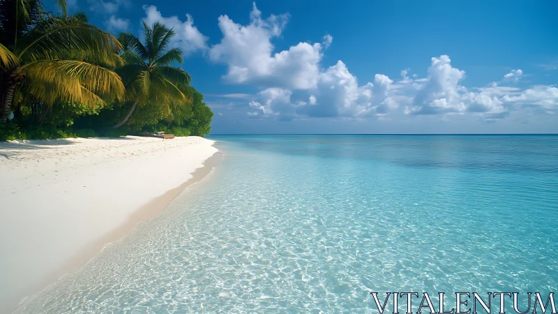 Tropical Beach with Crystal-Clear Turquoise Waters and White Sand Coastline
