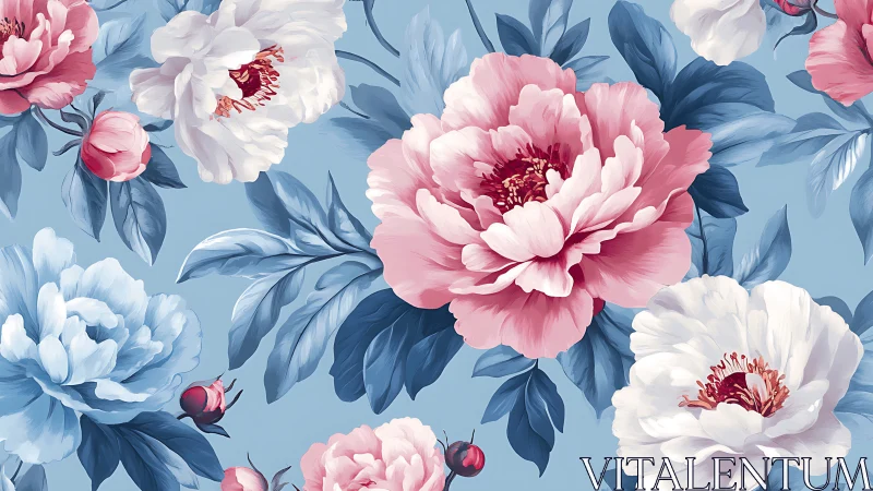 Peony Floral Pattern with Pink and White Blooms.