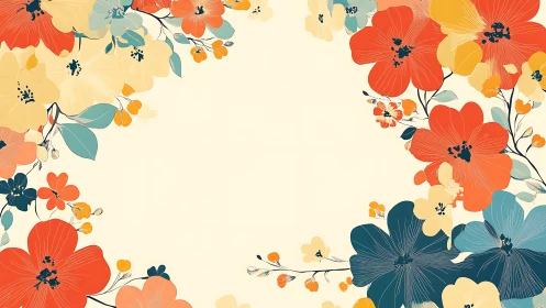 Vibrant Botanical Illustration With Coral and Golden Blooms.