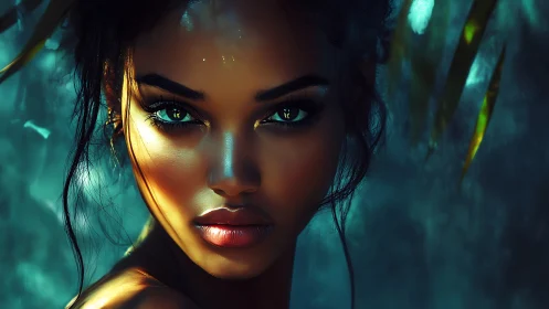 Cinematic digital portrait renders luminous rainforest gaze