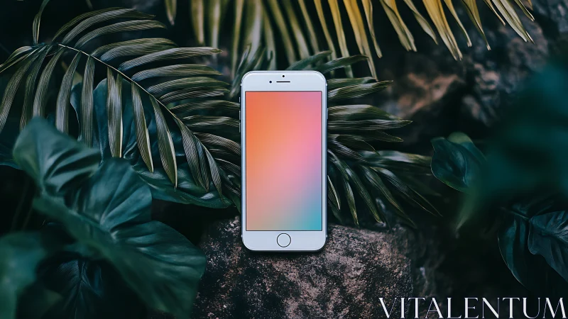 White iPhone Glows Against Verdant Garden Sanctuary.