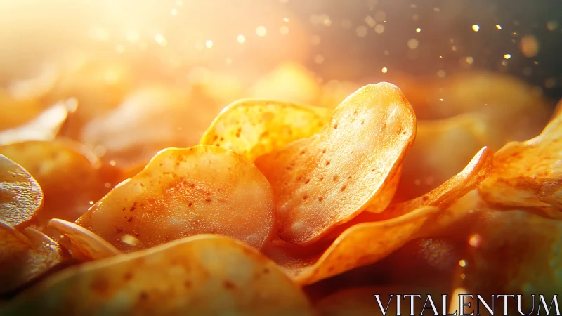 Backlit spiced potato chips rendered with macro depth cues