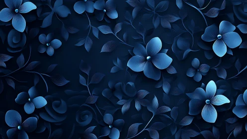 Blue Floral Depth: Elegant 3D Rendered Botanical Composition.