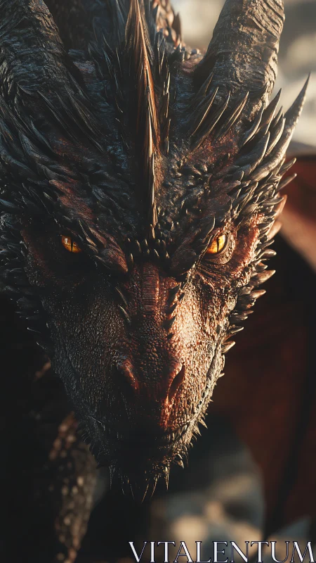 Fire-scaled dragon stares forward with molten amber eyes
