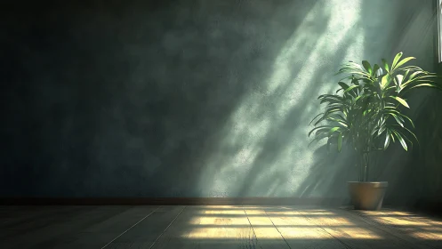 Sunlit corner plant bringing calm into a quiet room.