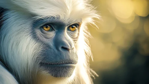 Golden-eyed colobus gazes into a bokeh-drenched hush