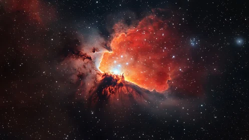 Photorealistic emission nebula with radiant stellar core composition.